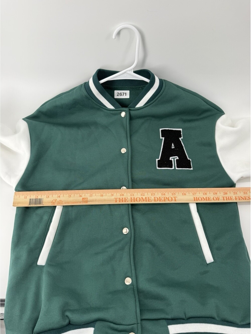 New:  Letterman Varsity Jacket, Green And White Medium - Picture 8 of 8